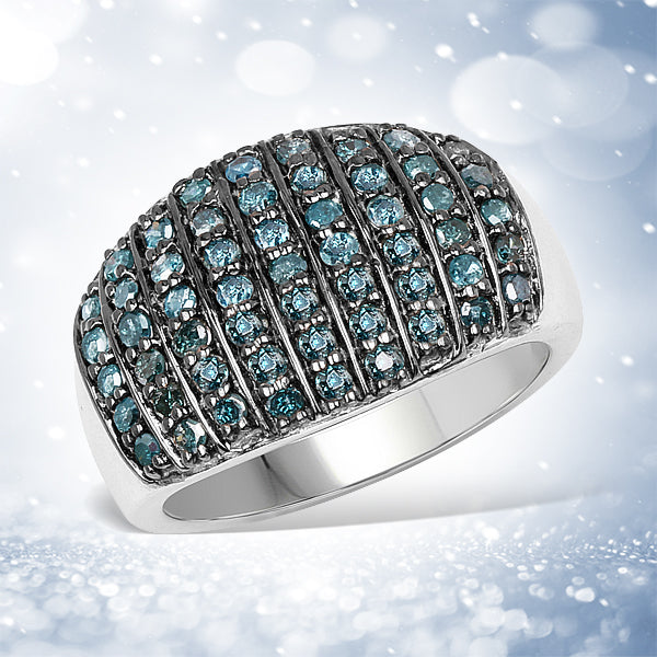 Anillo de Compromiso de Diamantes Azules y Blancos de 0.83 Quilates en Plata de Ley