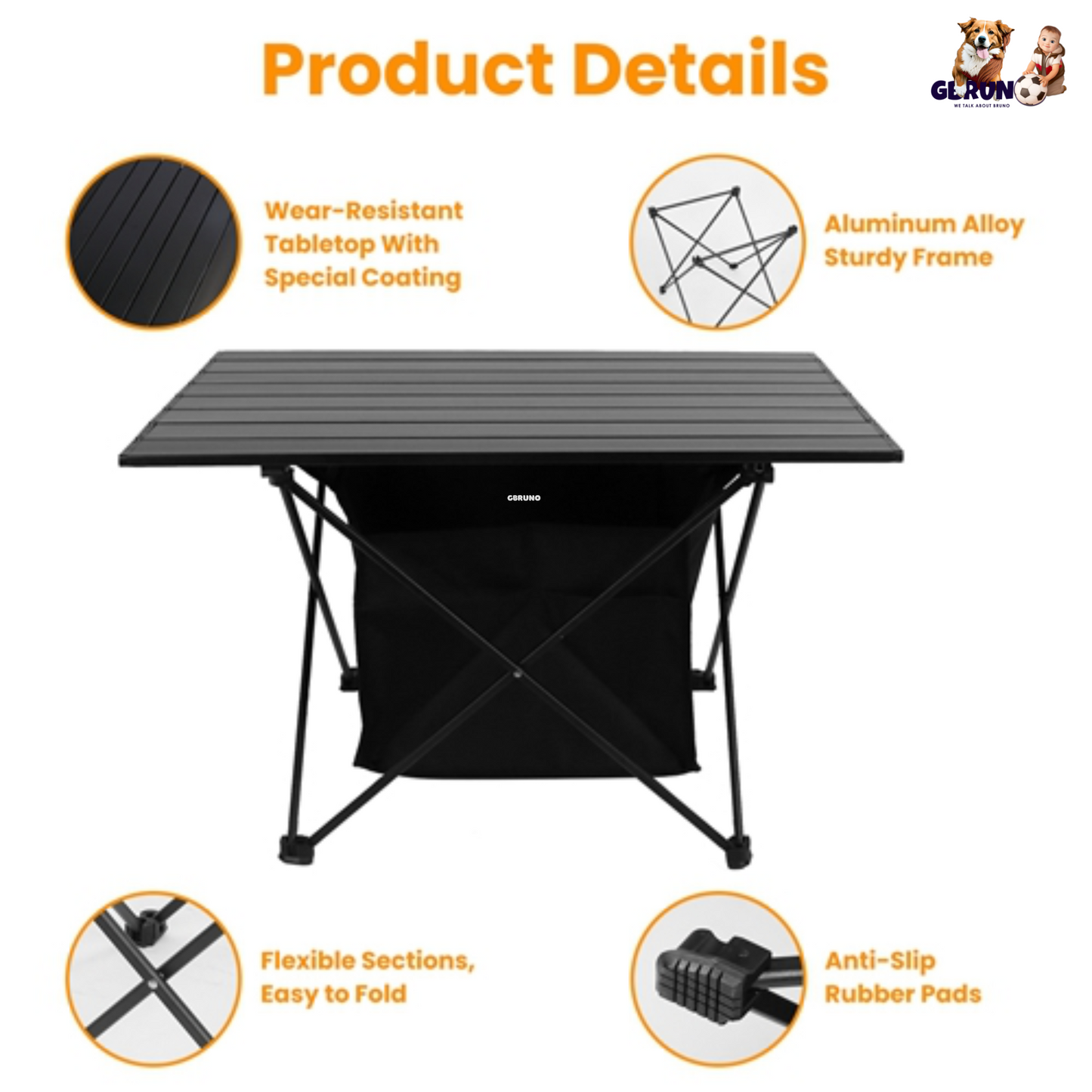 GBruno Foldable Camping Table with Storage Basket