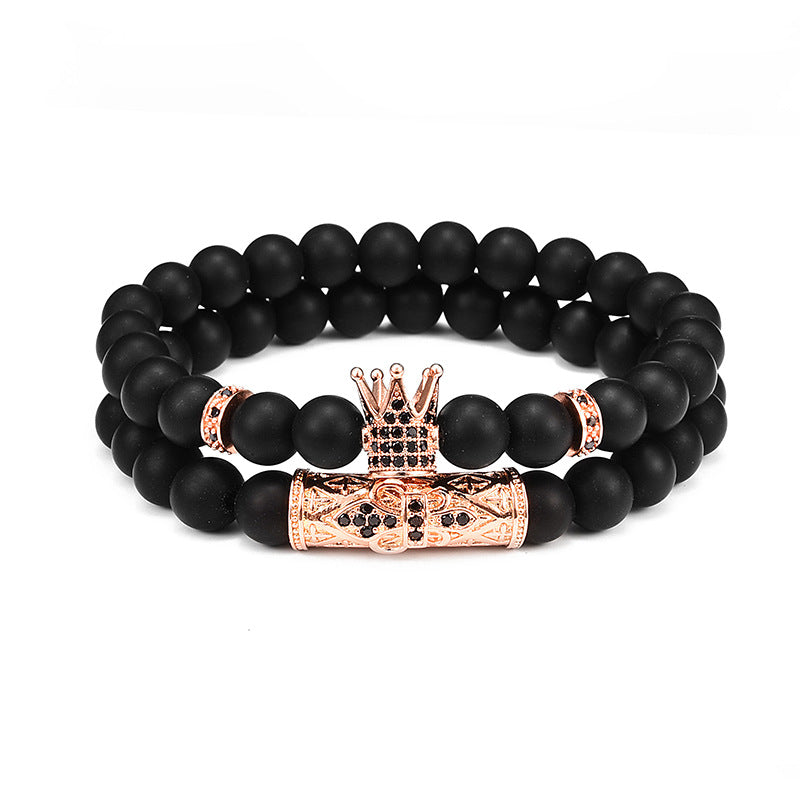 Ensemble de Bracelets en Pierre de Lave et Perles de Zircon Cubique pour Hommes et Femmes
