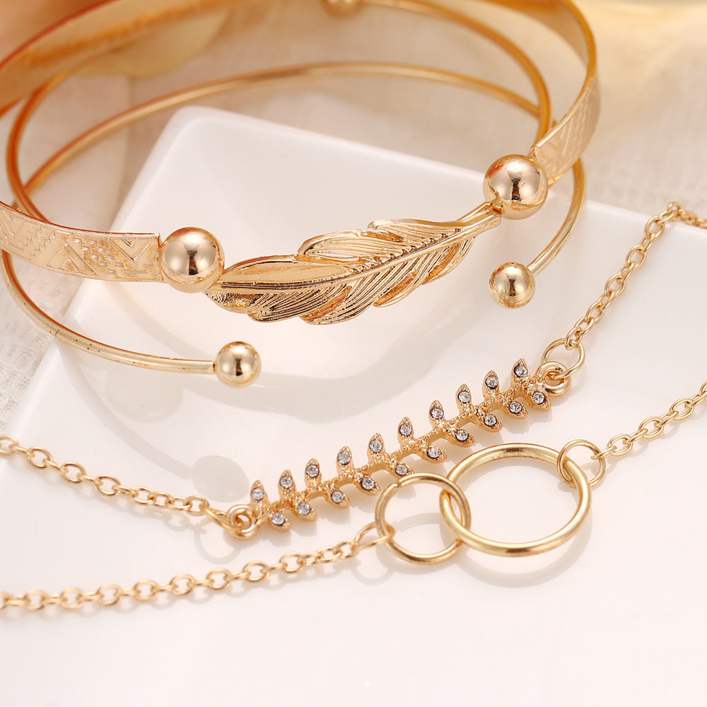 Elegant Gold Crystal Bracelet Set for Women - 5 Pieces