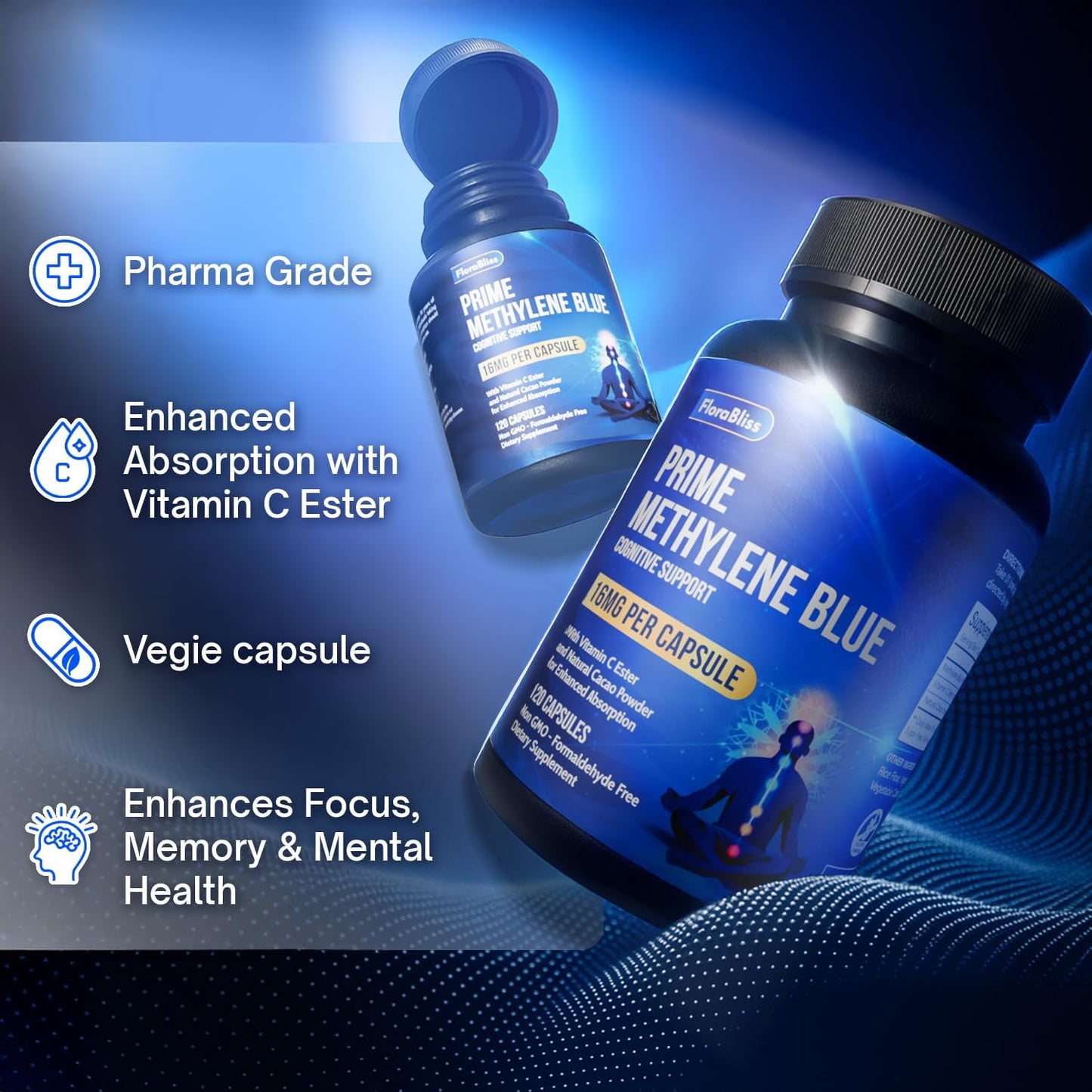 Capsules de bleu de méthylène avec cacao et ester de vitamine C