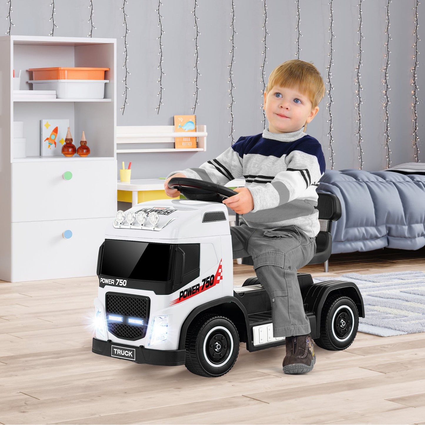 Camión eléctrico para niños de 6V con asiento ajustable - Blanco