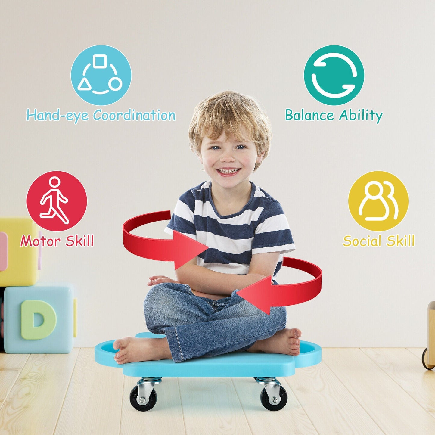 Ensemble de scooters assis pour enfants en 4 pièces avec roulettes universelles