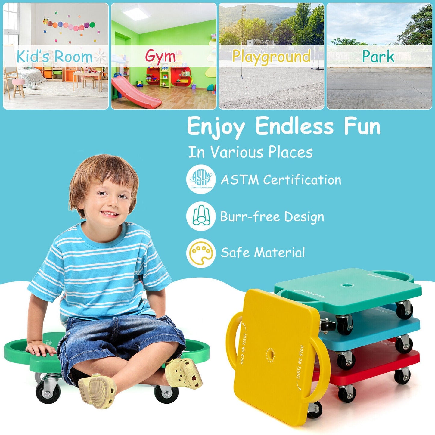Ensemble de scooters assis pour enfants en 4 pièces avec roulettes universelles
