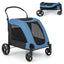 4-Wheel Extra Large Dog Stroller - Foldable with Dual Entry - Blue