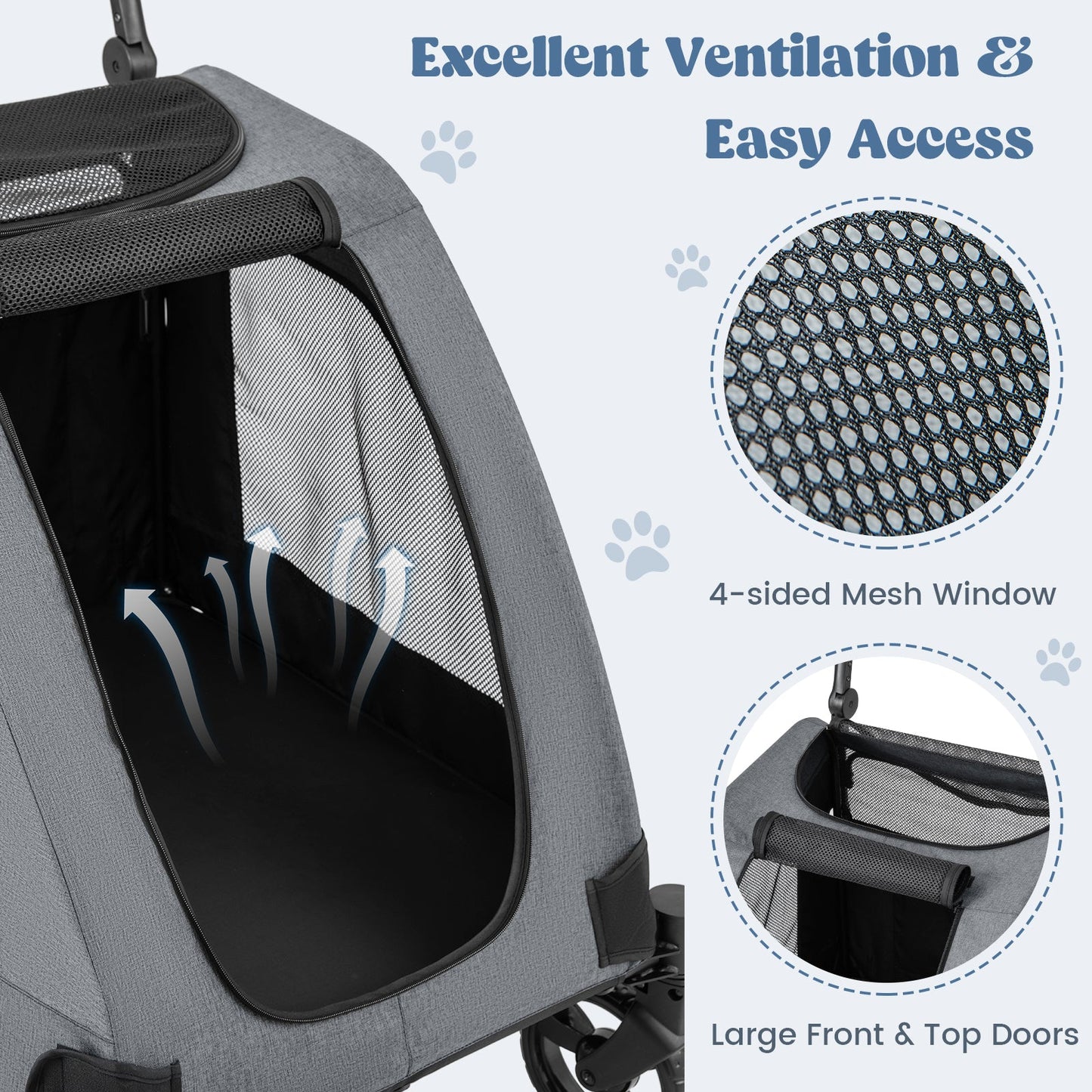 Extra Large Foldable Dog Stroller - Gray