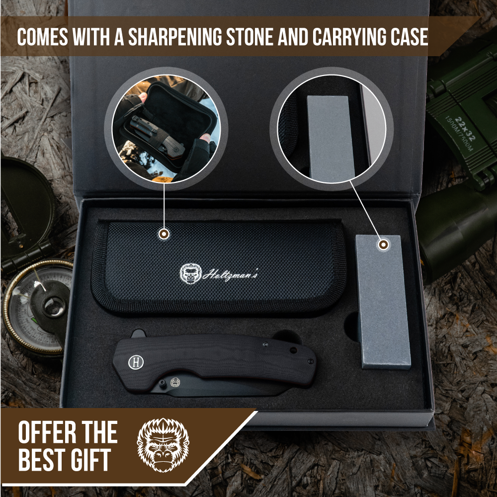 Premium Clip Point Folding Pocket Knife Gift Set for Adventurers (Black & Orange) - Korvel