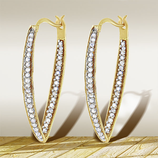 Aros de Aro de Diamante Cortado Redondo de 10K en Oro Amarillo 1/2 Cttw