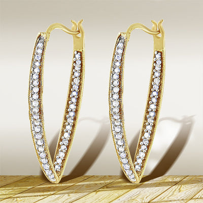 Aros de Aro de Diamante Cortado Redondo de 10K en Oro Amarillo 1/2 Cttw