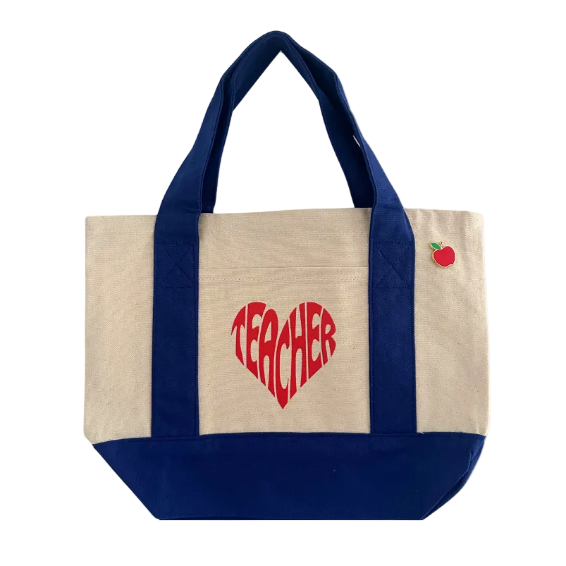 Teacher Tote Mini Canvas Bag with Charm