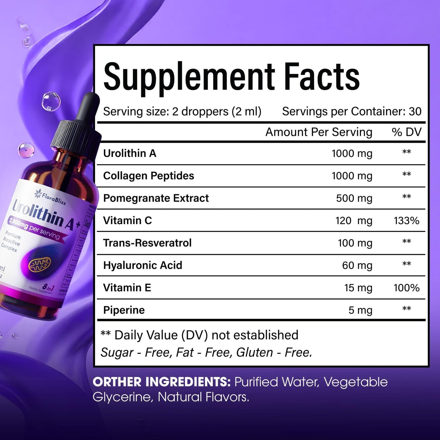 Premium Urolithin A Liquid Drops with Trans-Resveratrol & Collagen
