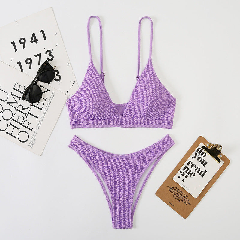 Split Wave Pattern High Waist Bikini Set for Women
