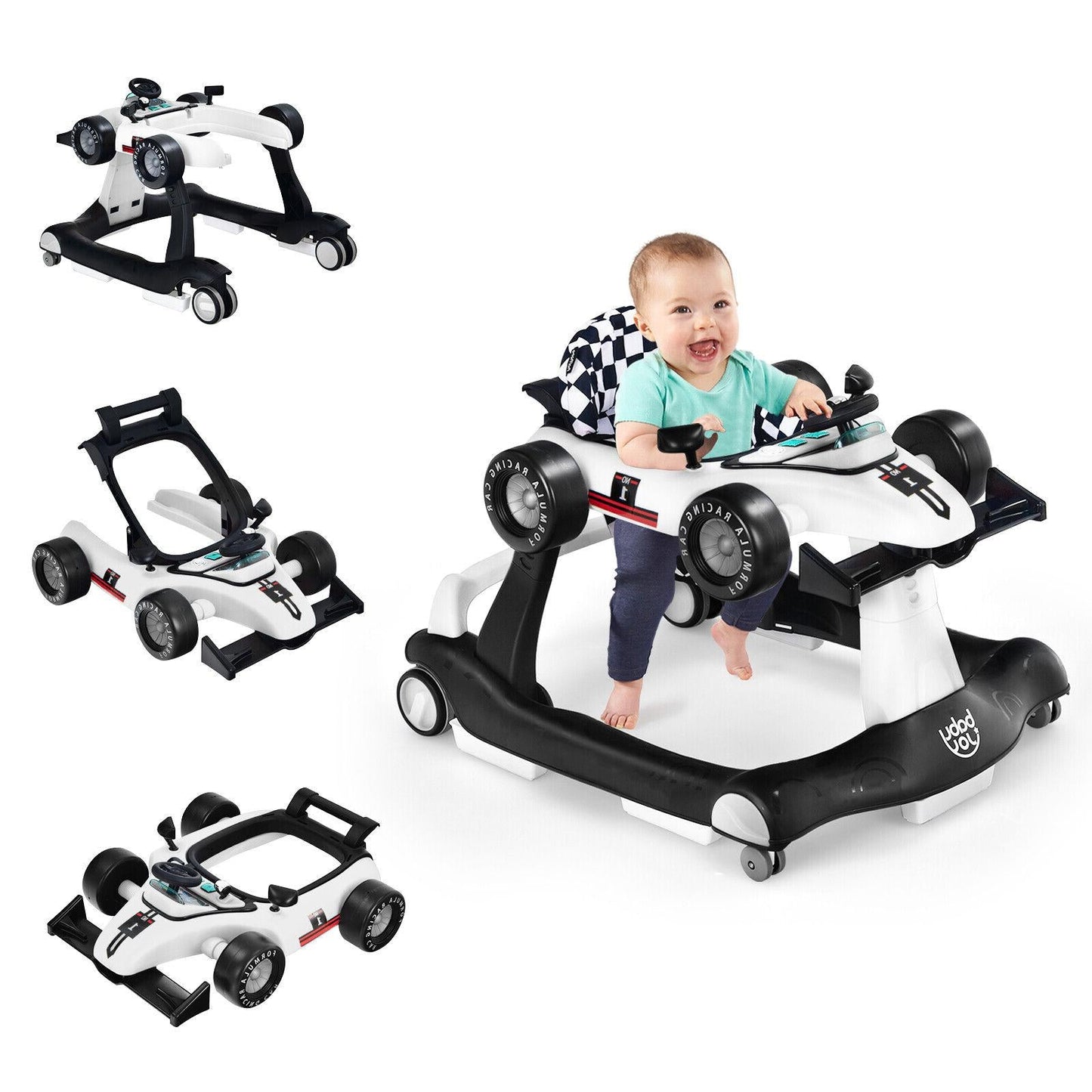 Pousseur d'activité pliable 4-en-1 - Hauteur réglable, Blanc