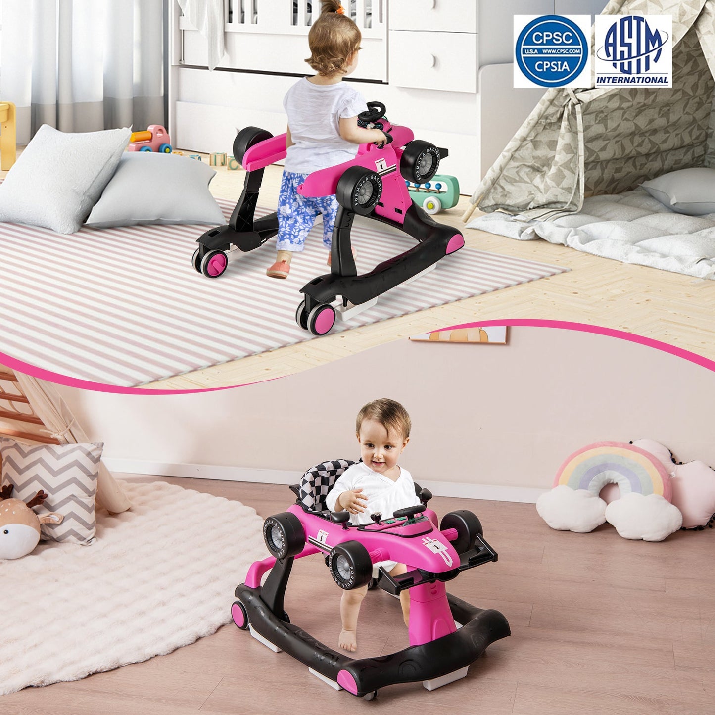 Andador de Actividad Plegable 4 en 1 - Rosa
