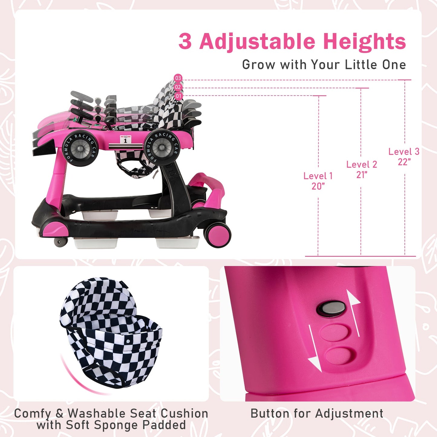 Andador de Actividad Plegable 4 en 1 - Rosa