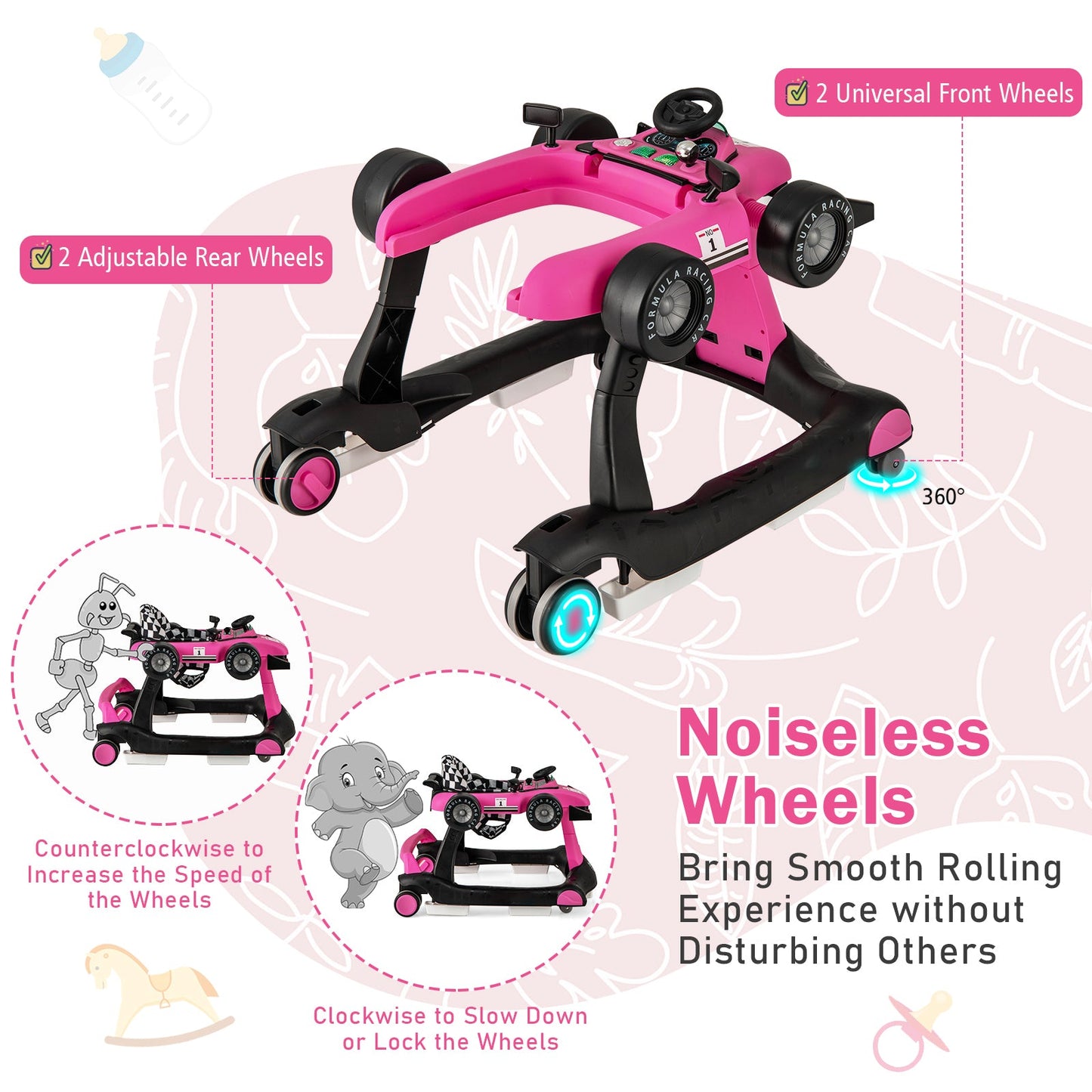 Andador de Actividad Plegable 4 en 1 - Rosa