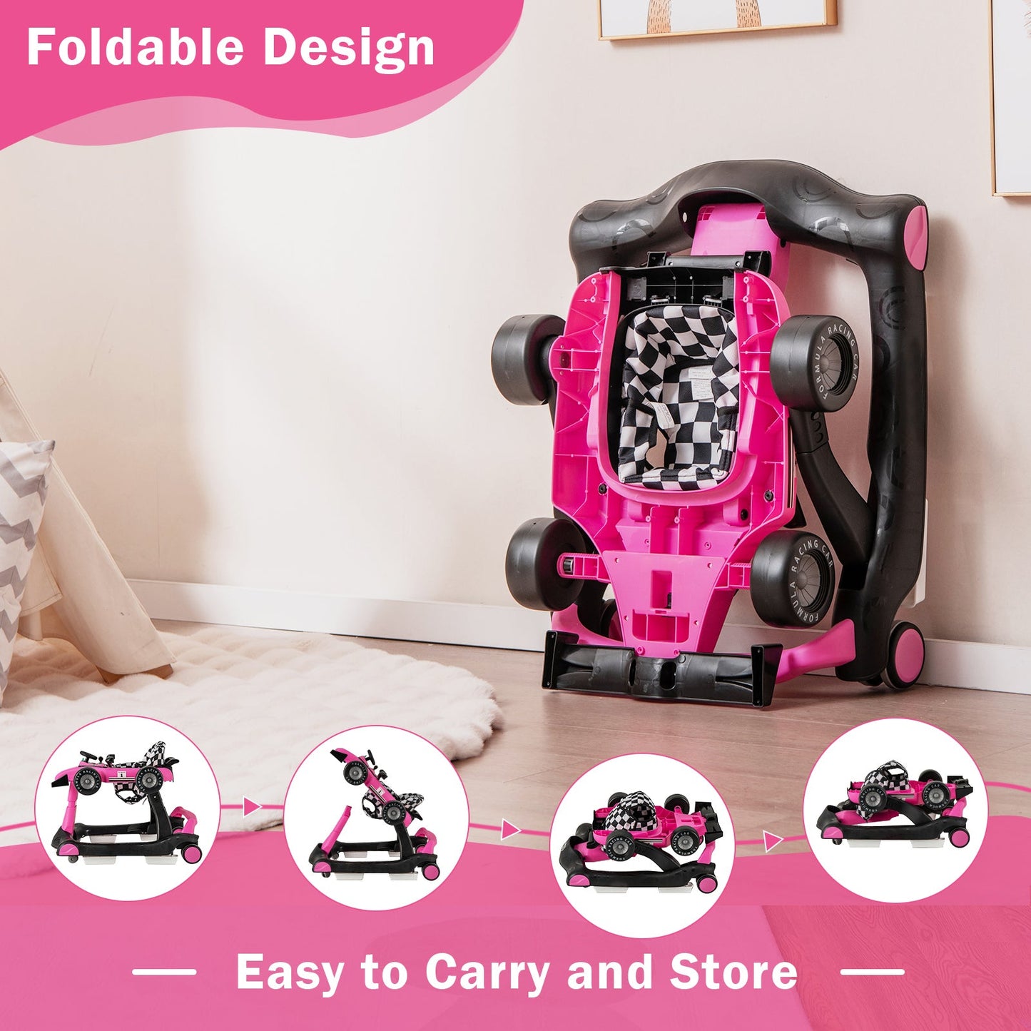 Andador de Actividad Plegable 4 en 1 - Rosa