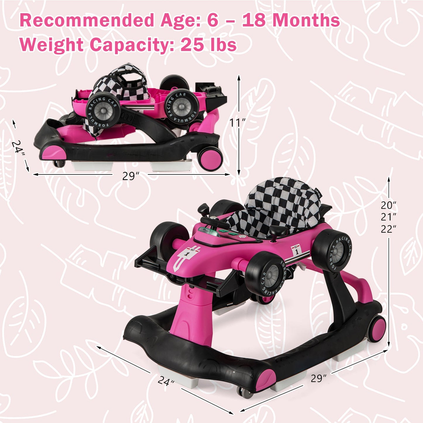 Andador de Actividad Plegable 4 en 1 - Rosa