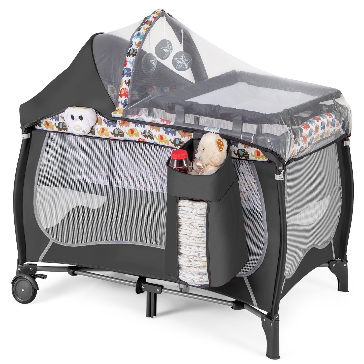 Centre de Nurserie Portable 4 en 1 avec Filet et Boîte à Musique