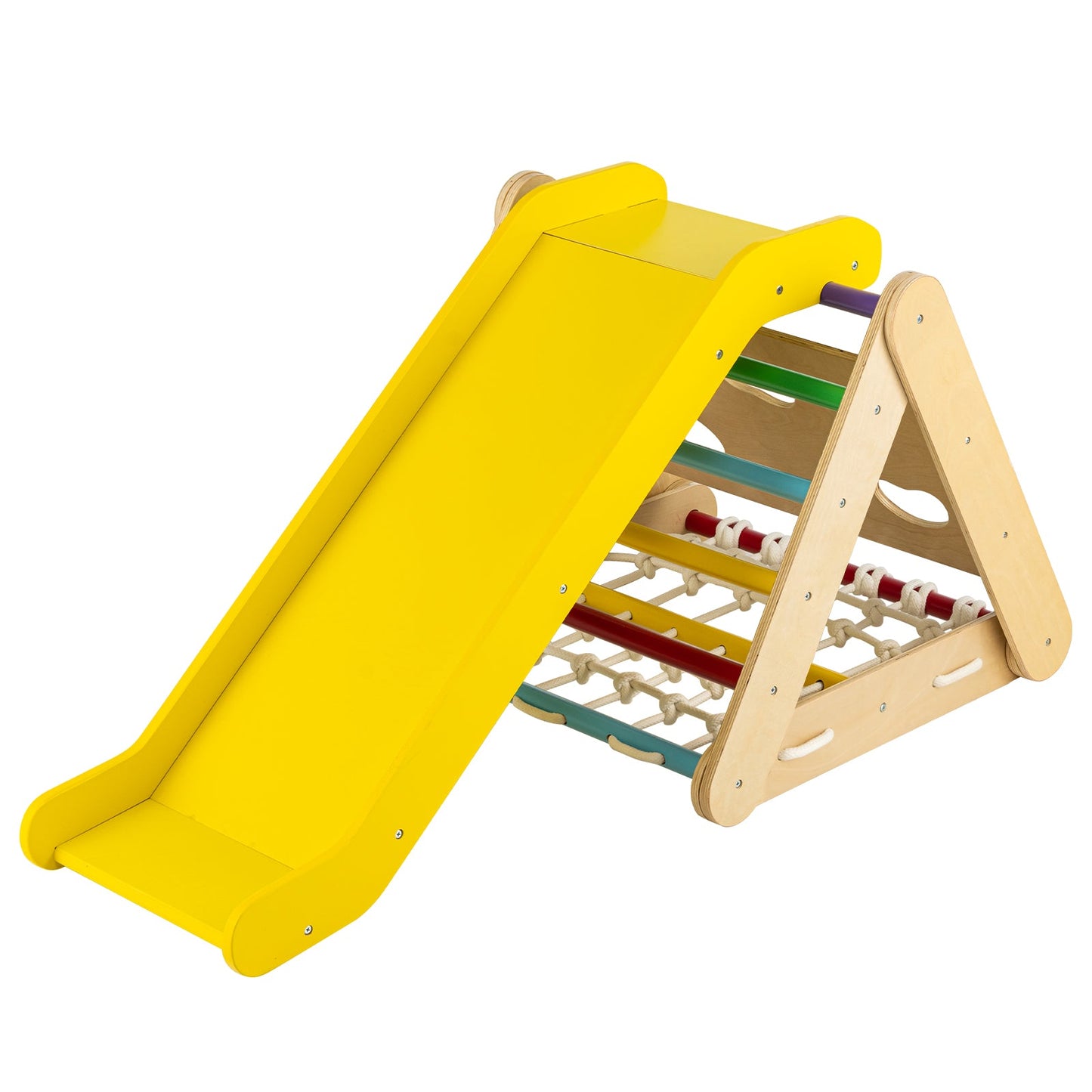 Juguete escalador triangular 4 en 1 con tabla deslizante y red de escalada - Multicolor