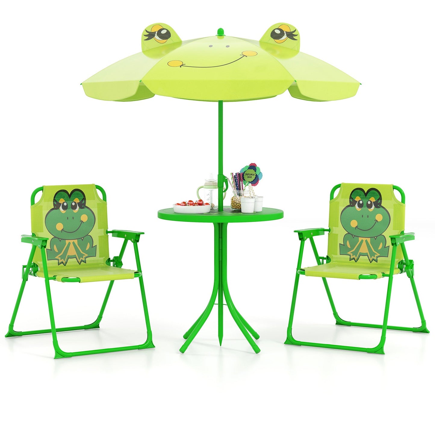 Kids Picnic Set with Folding Chairs & Adjustable Umbrella - Light Green