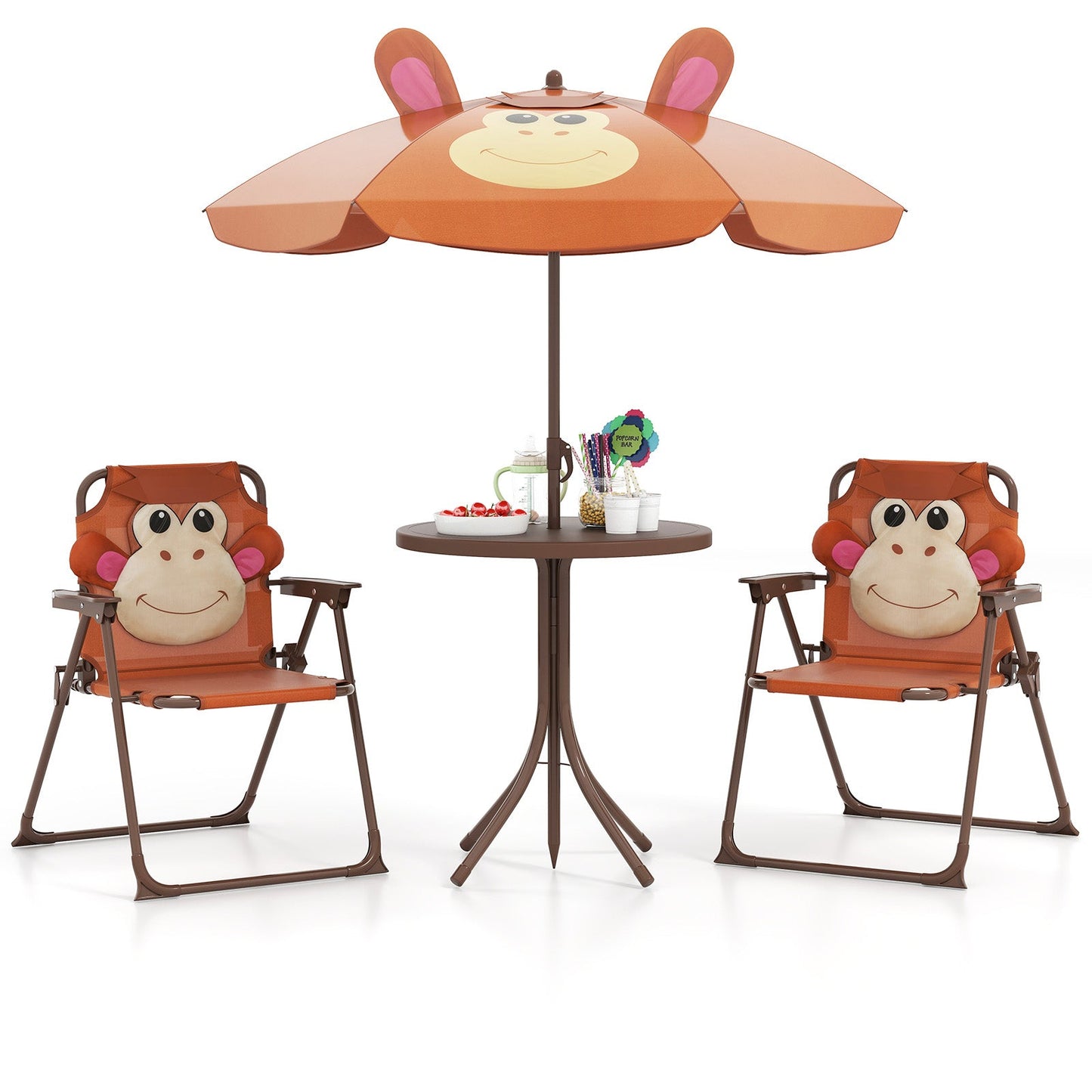4-Piece Kids Picnic Set with Adjustable Umbrella and Folding Chairs