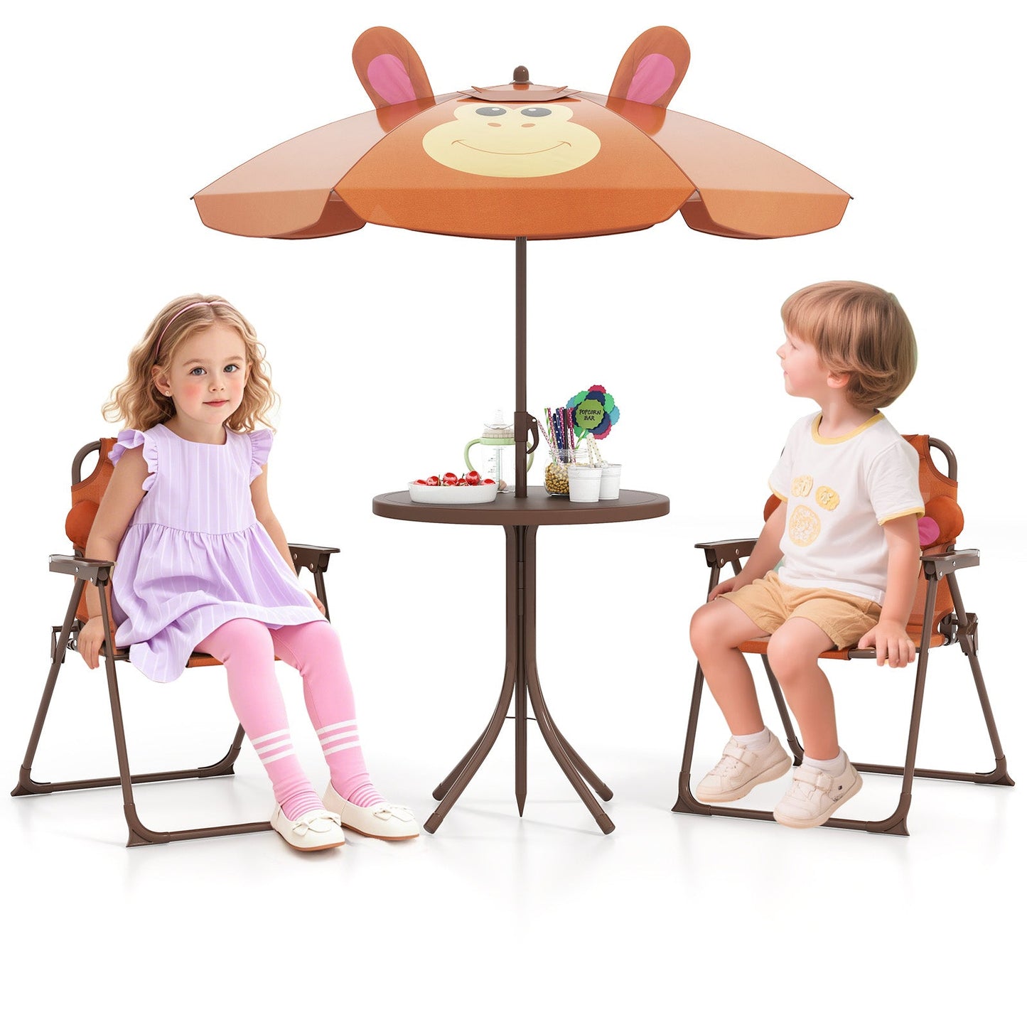 4-Piece Kids Picnic Set with Adjustable Umbrella and Folding Chairs