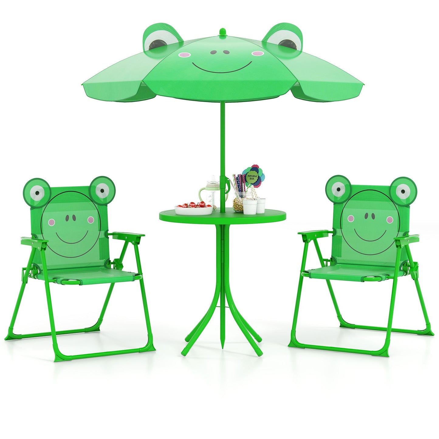 Juego de Picnic para Niños de 4 Piezas con Sillas Plegables y Paraguas Ajustable - Verde