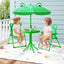 Juego de Picnic para Niños de 4 Piezas con Sillas Plegables y Paraguas Ajustable - Verde