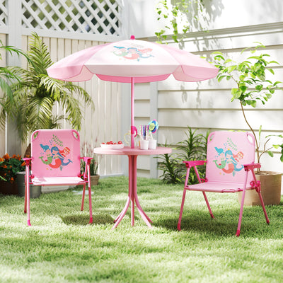 Ensemble de pique-nique pour enfants en 4 pièces avec parasol réglable - Rose