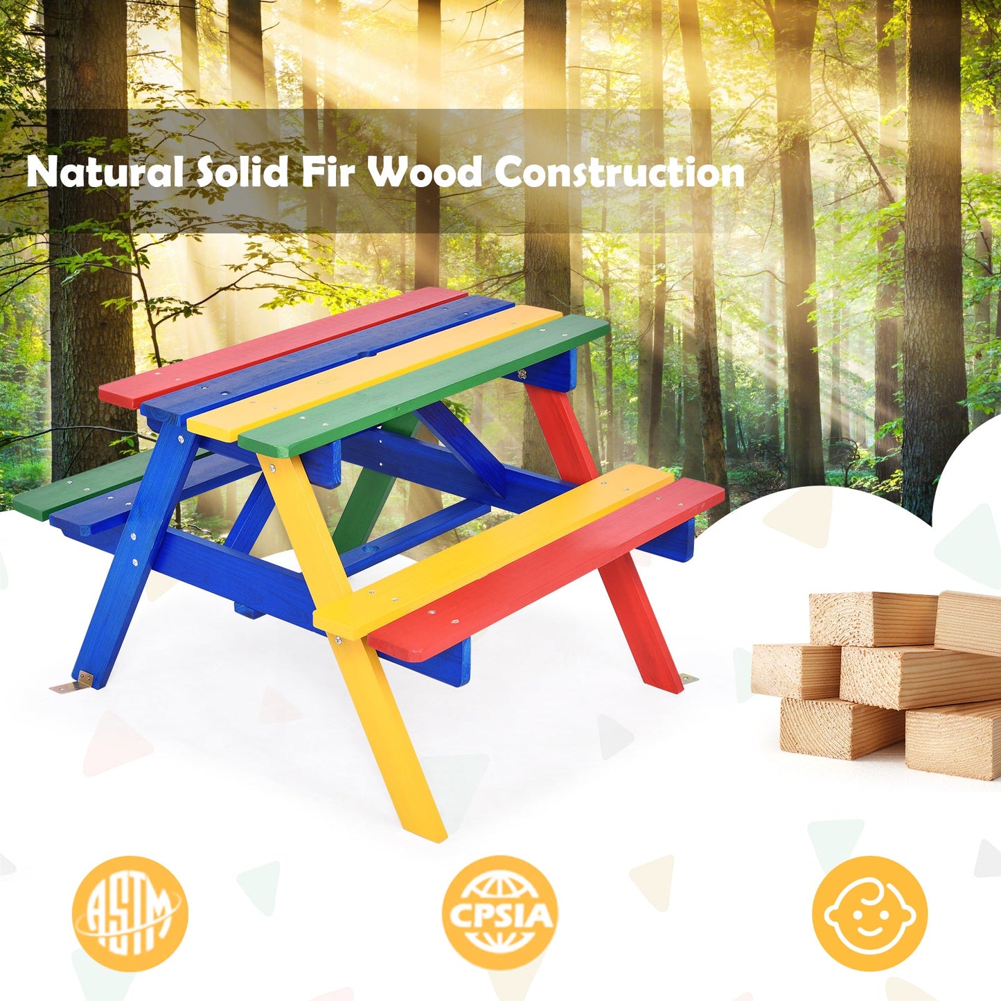 4 Seat Kids Picnic Table with Umbrella - Multicolor