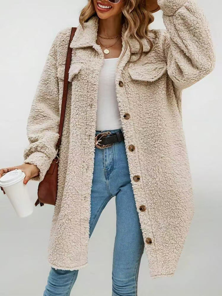 Manteau en fausse fourrure à capuche mi-long en peluche ours pour femmes