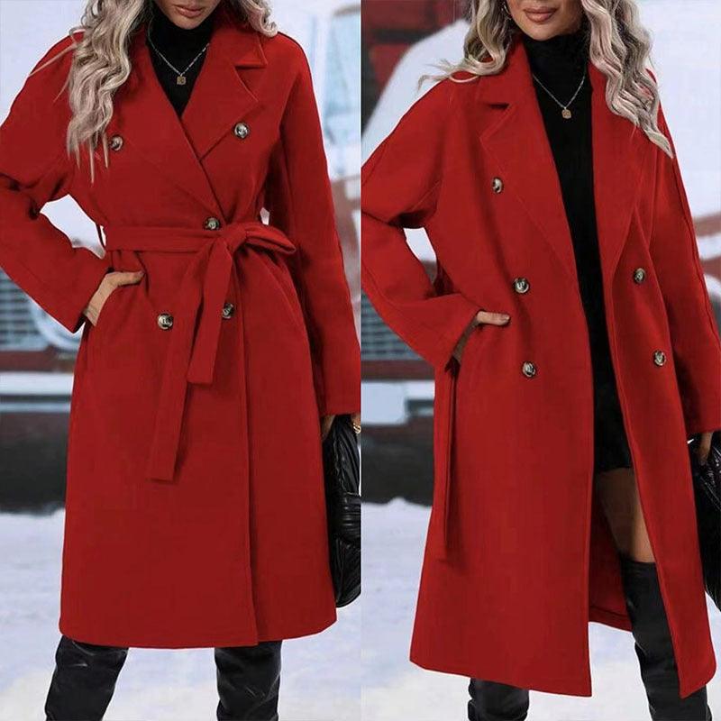 Women's Double-Breasted Pea Coat with Belt