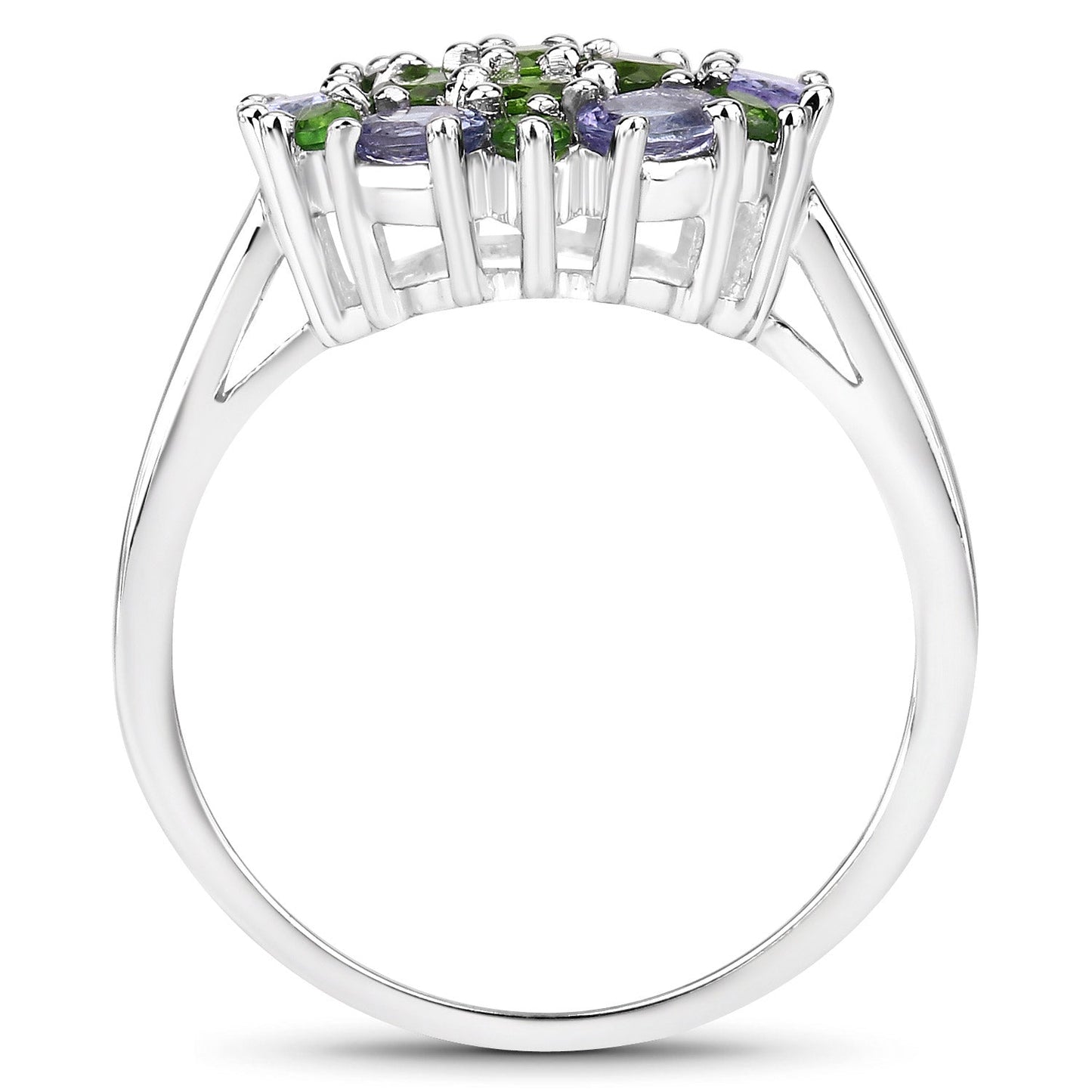 Bague en Argent Sterling de 2,03 Carats en Tanzanite et Diopside Chrome
