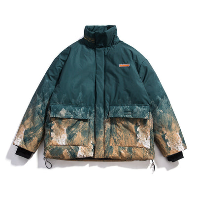 Snow Mountain Print Big Pocket Men's Cotton Jacket