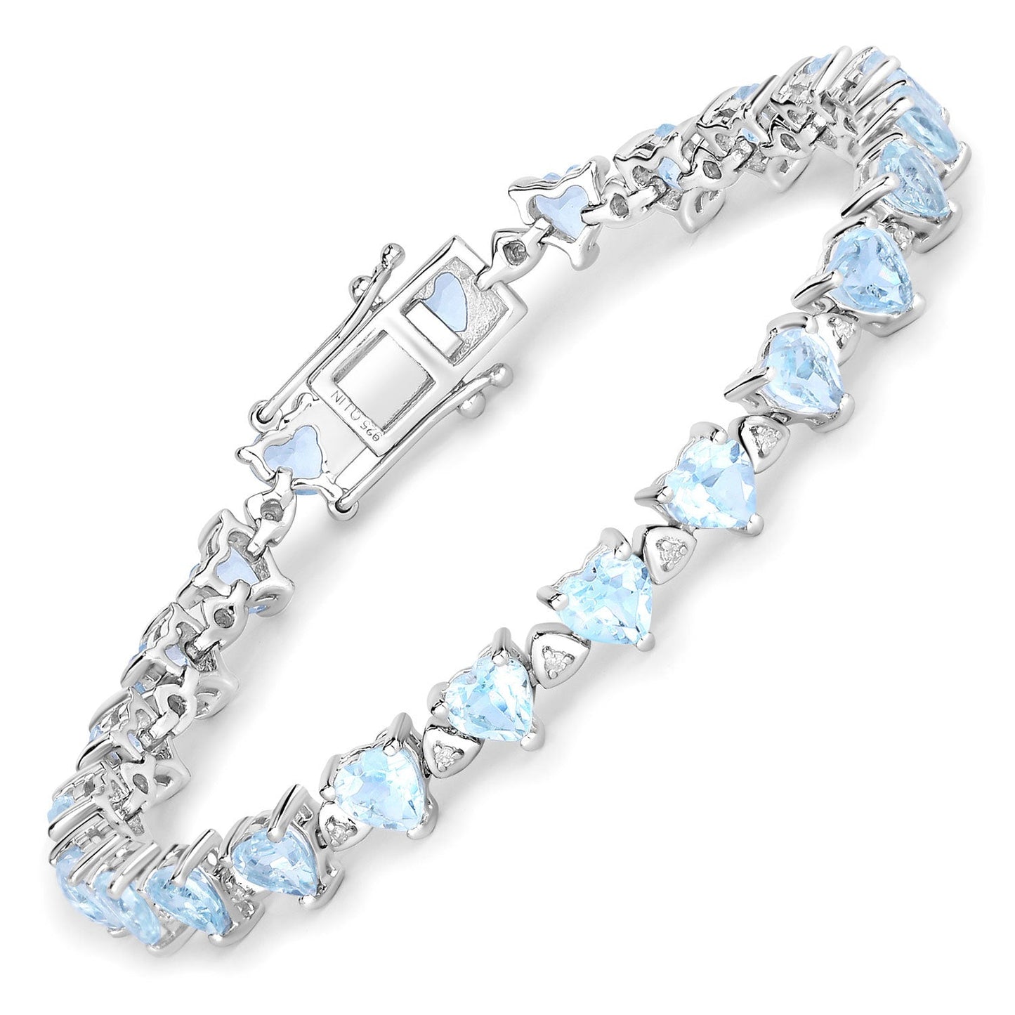 11.62 Carat Blue Topaz & Diamond Sterling Silver Bracelet