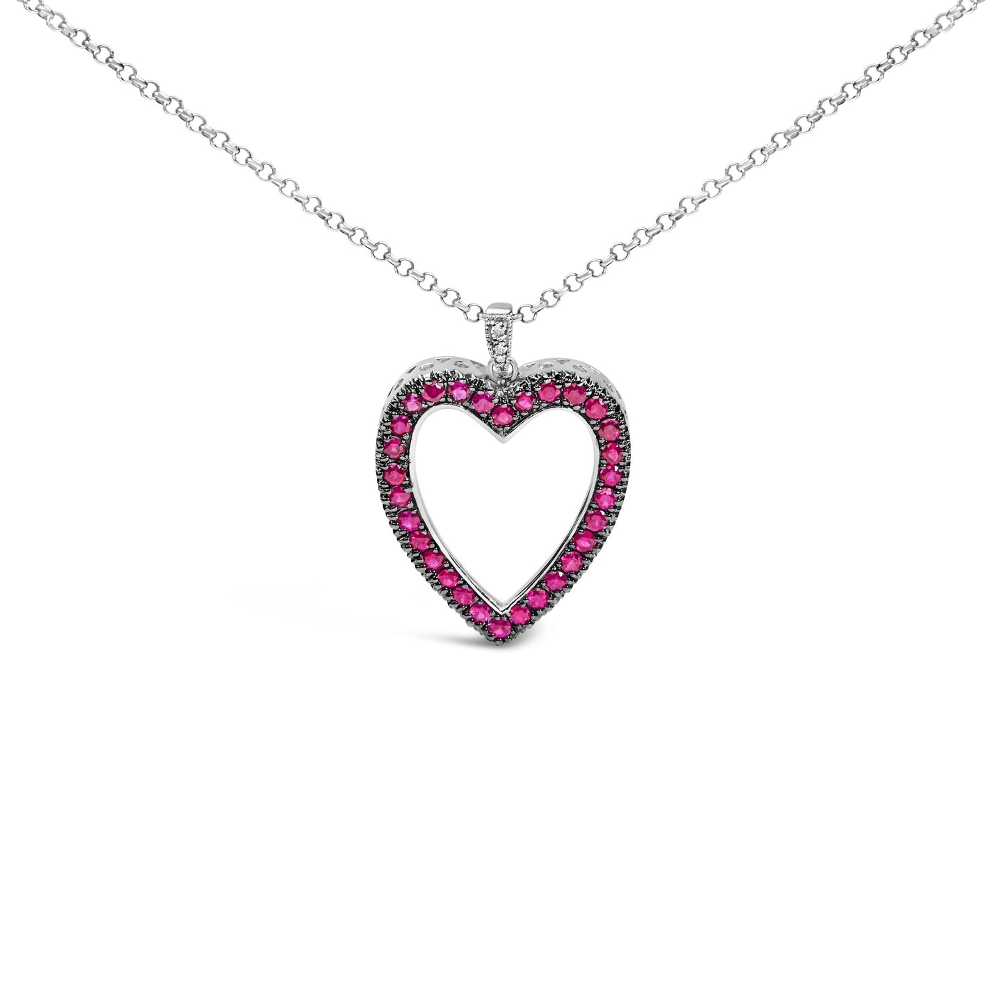 Collar con Colgante Abierto de Corazón de Rubí y Diamante de 18K