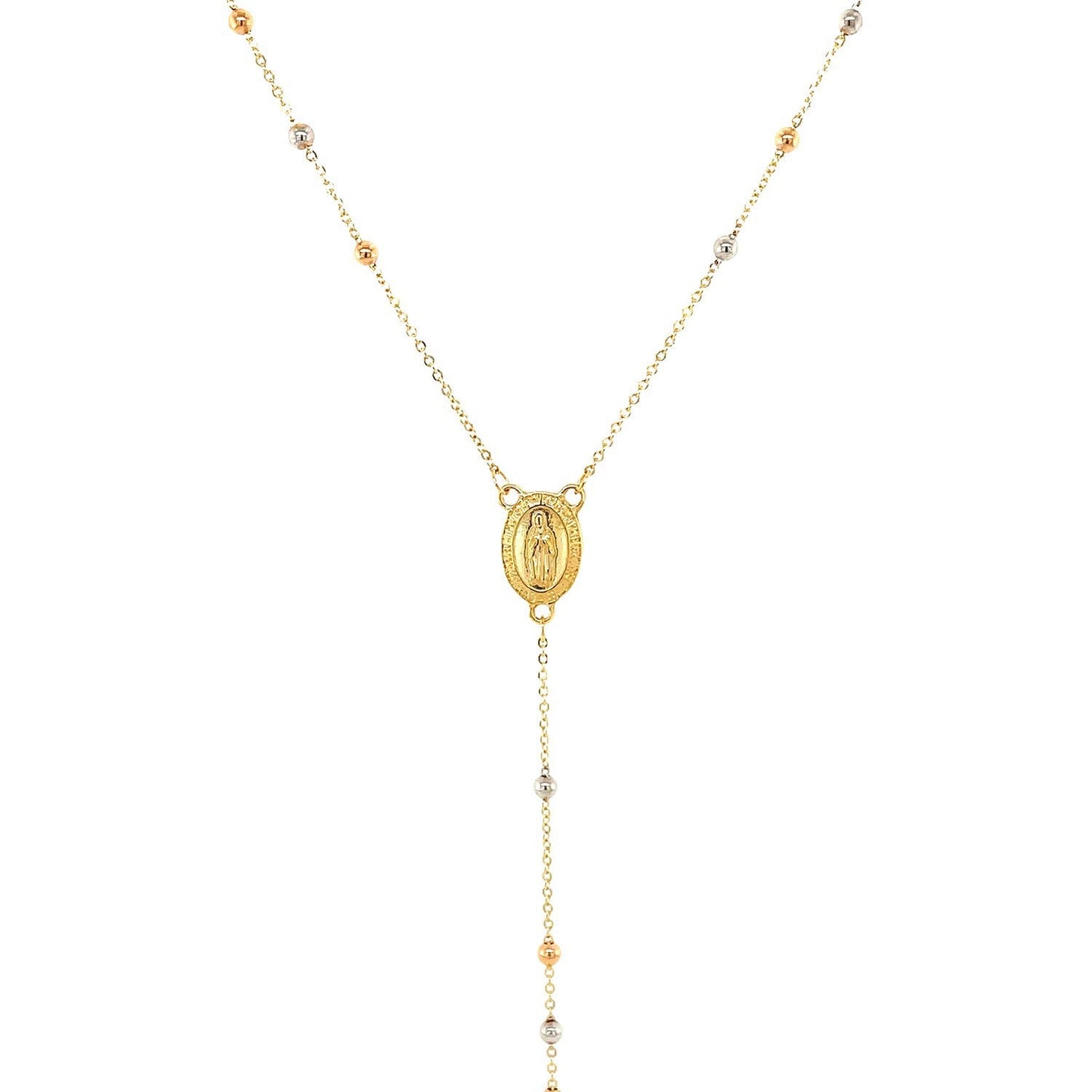 Collar de Rosario Lariat de Oro Tri Color de 14k
