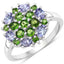 Bague en Argent Sterling de 2,03 Carats en Tanzanite et Diopside Chrome