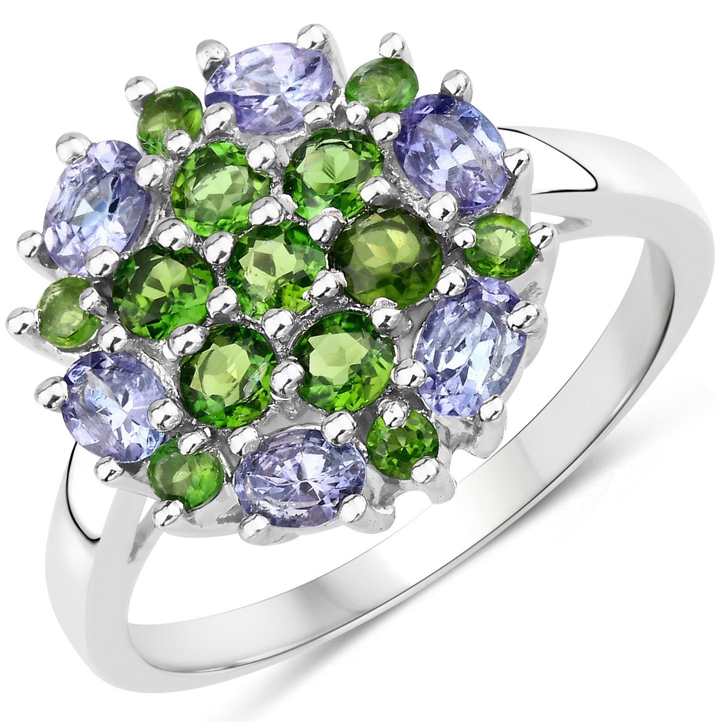 Bague en Argent Sterling de 2,03 Carats en Tanzanite et Diopside Chrome