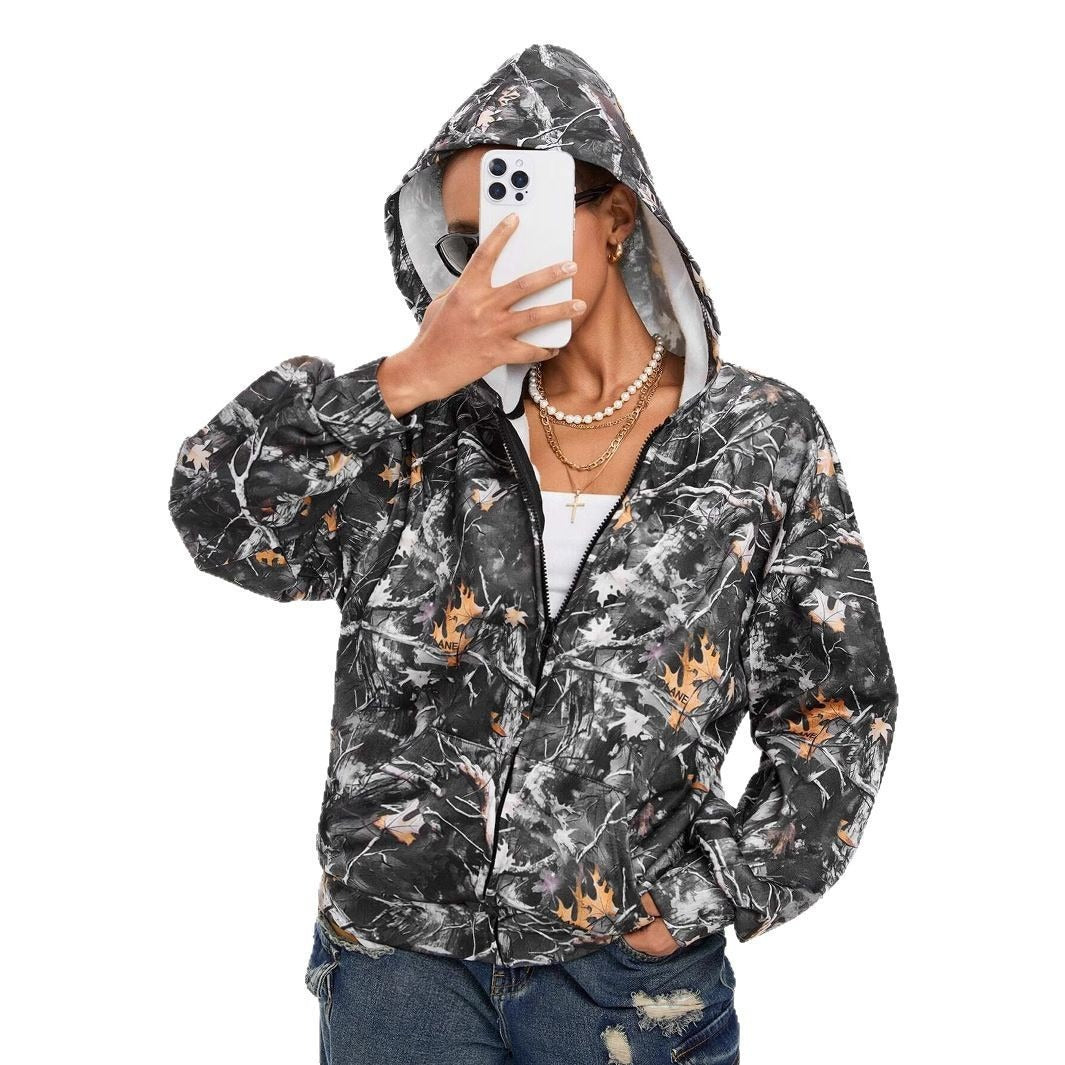 Chaqueta de Manga Larga Suelta de Camuflaje para Mujeres en Otoño