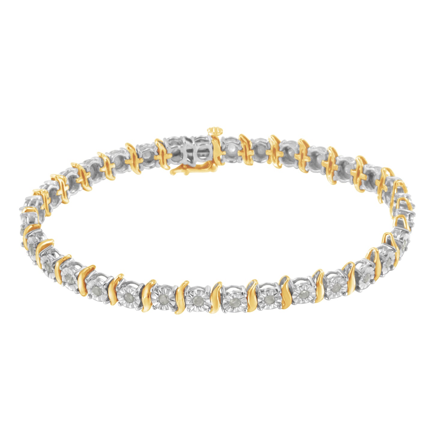 Pulsera de Tenis S-Curve de Diamantes en Oro de 10K y Plata Esterlina Bicolor