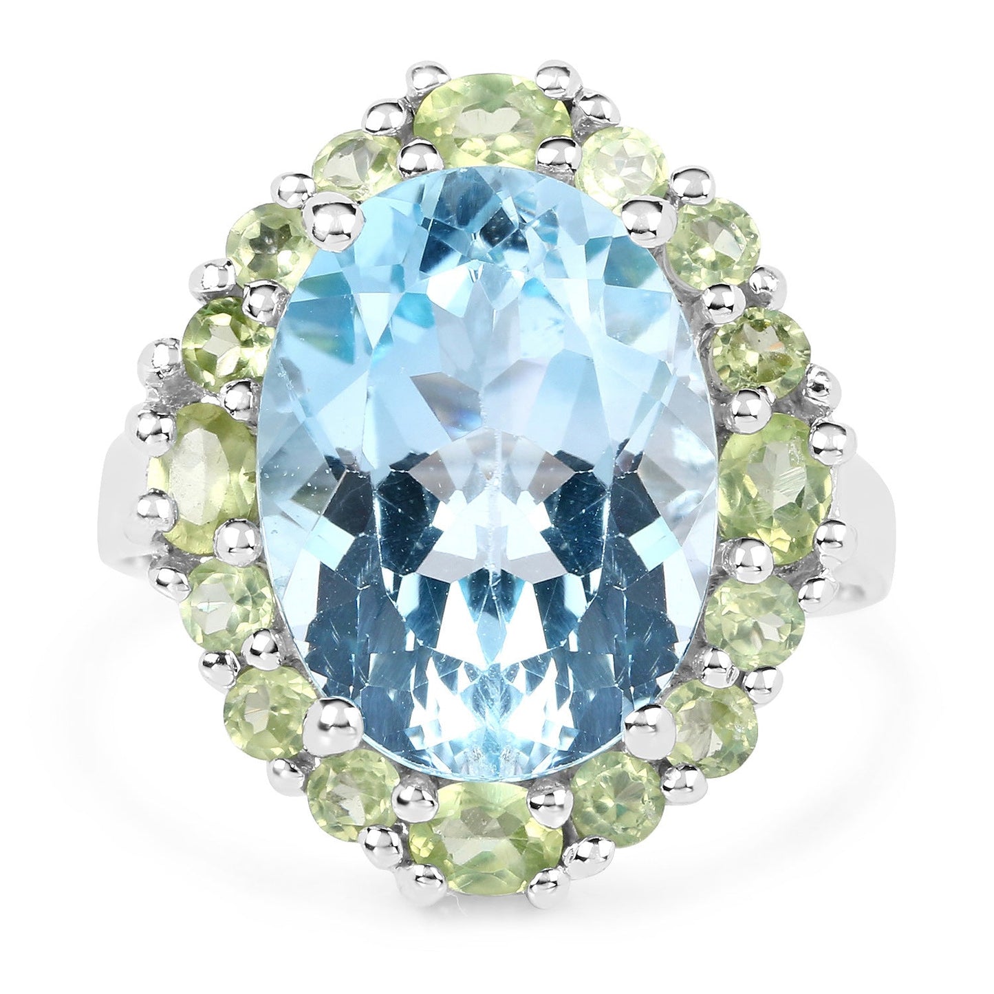 Bague en argent sterling avec topaze bleue et péridot de 12,77 carats