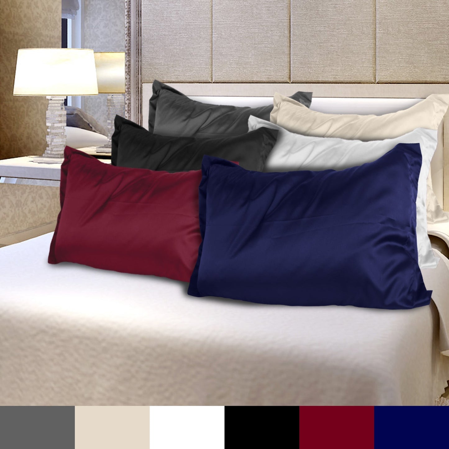 Ensemble de taies d'oreiller en satin soyeux de luxe pour king