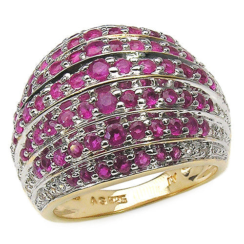 14K Yellow Gold Plated Ruby & White Topaz Cluster Ring