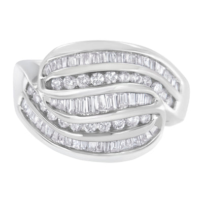 Bague Bypass en Or Blanc 14KT avec Diamants