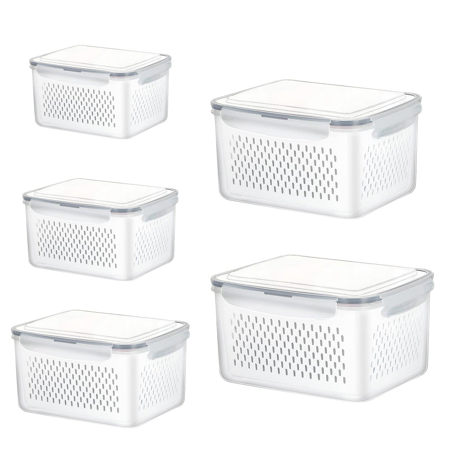 5-Piece Stackable Food Storage Containers with Drain Basket