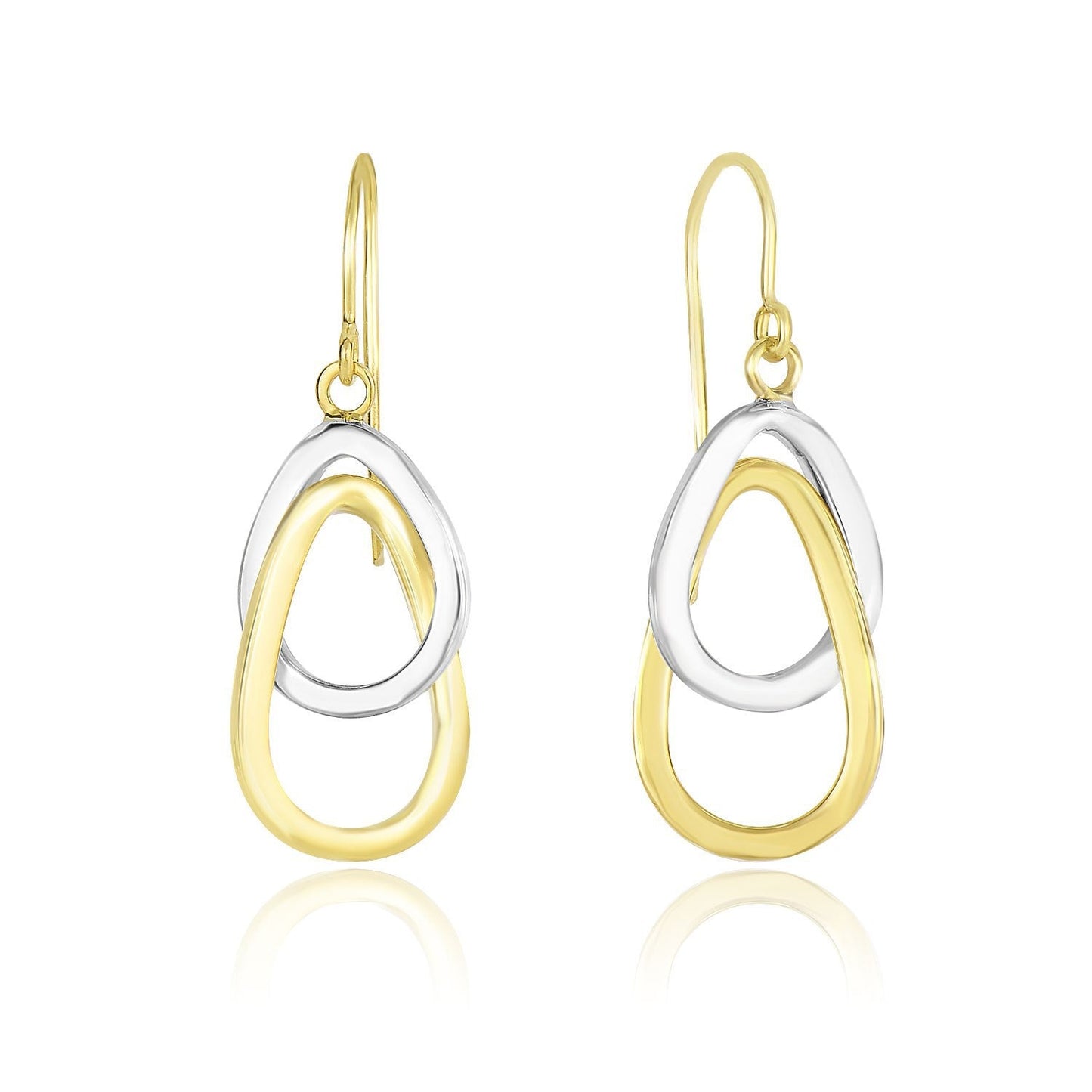 Pendientes de gota abiertos entrelazados en oro bicolor de 14k