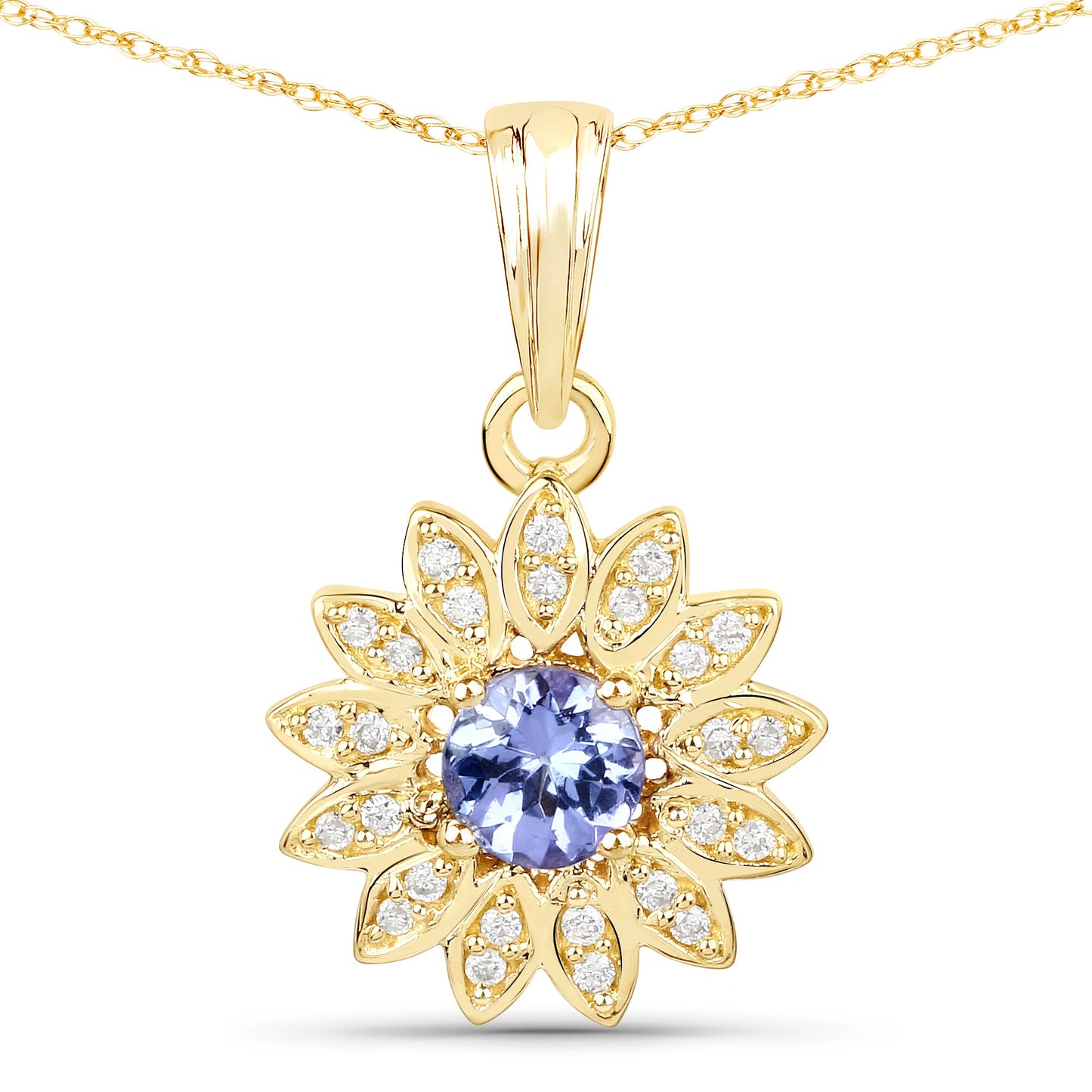 Pendentif en Tanzanite et Diamants Blancs de 0,31 Carat en Or 14K