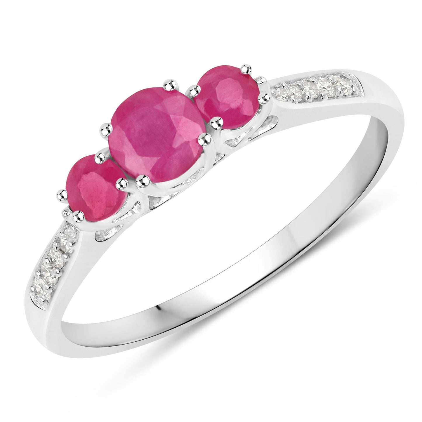 Anillo de Compromiso de Rubí y Diamante de 0.61 Quilates en Oro Blanco de 14K